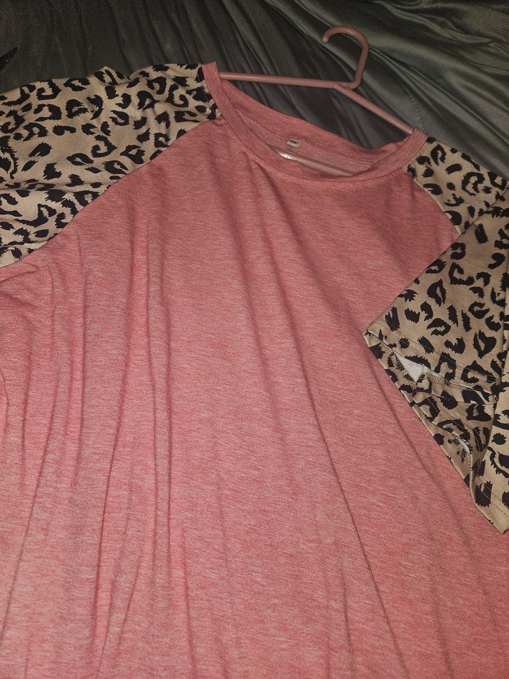 Pink Raglan Tee with Leopard Print Sleeves